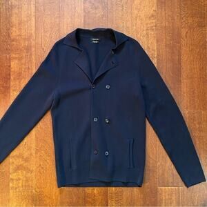 Massimo Dutti Navy Double Breasted Knit Jacket, 100% Extra Fine Cotton, Size M/L
